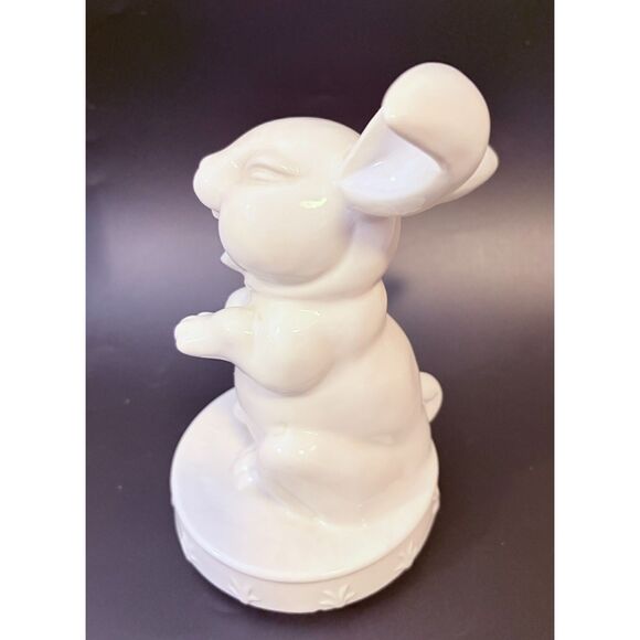 Vintage Porcelain White Rabbit Rotating Music Box Easter Decor - Picture 2 of 7